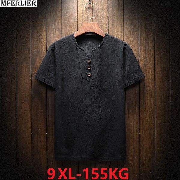 

plus size big mens casual t-shirt summer linen short sleeve v-neck tees 5xl 7xl 8xl 9xl tshirt black home 58 60 62 64 66 68, White;black