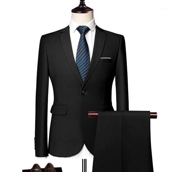

men's suits & blazers two-pieces solid colors male formal business suit for men's fashion boutique wedding dress ( blazer + pants, White;black
