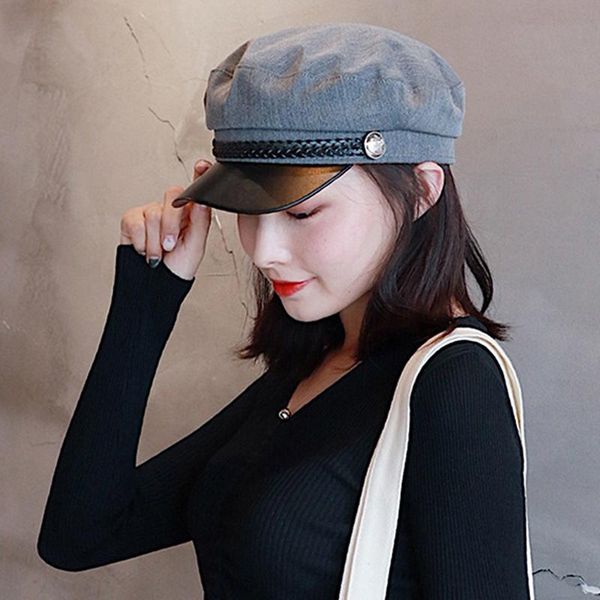 

fashion men black grey travel cadet hats captain cap berets women beret hat pu leather hat autumn sailor for women, Blue;gray