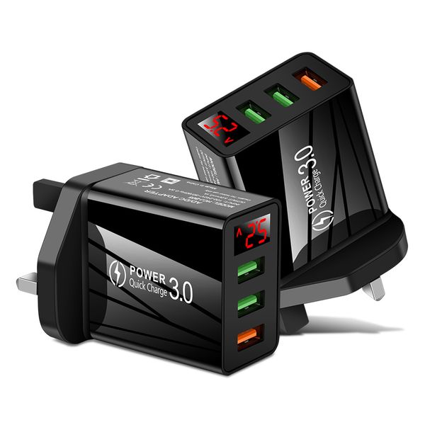 

2021 3usb digital led qc3.0 fast charge for iphone11 iphone12 mobile phone charger multi-port travel charger with display charging head