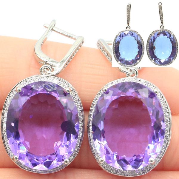 

luxury big oval color changing alexandrite & s cz silver earrings 40x20mm 200923