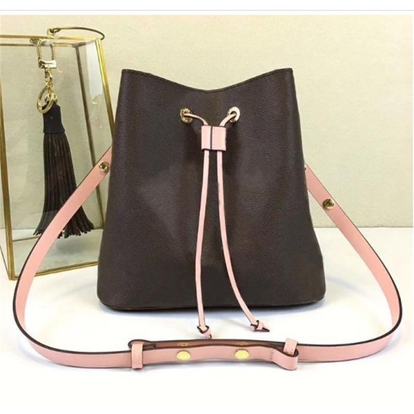 

new women shoulder bags leather old flower bucket bag famous drawstring handbags cross body purse