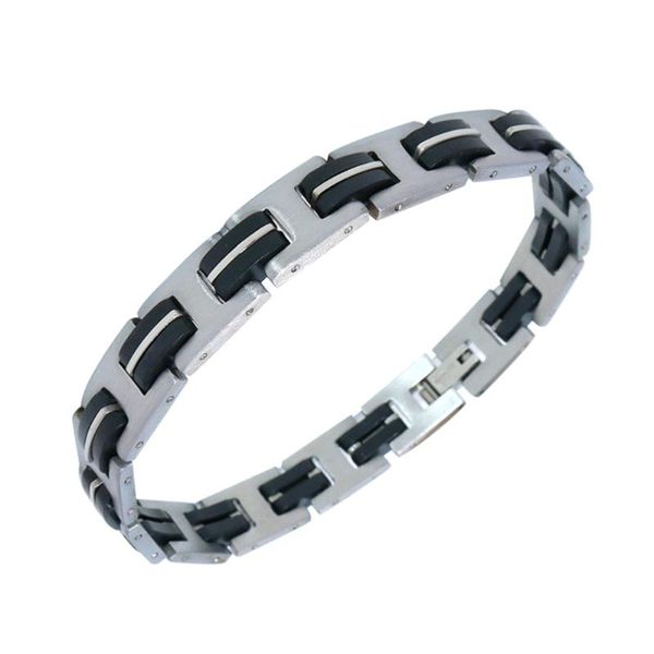 

1pc stainless steel black silicone bracelet simple bracelets fashionable bangle wrist decoration hand chain for men(assorted col, Golden;silver