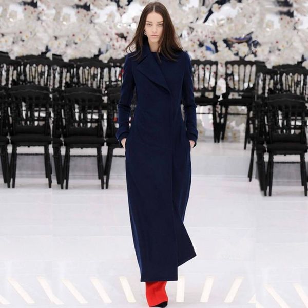 

x-long women slim autumn down fashion coat collar woolen winter wool size turn plus blends 2xl rchdu, Black