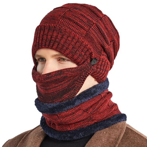 

hats, scarves & gloves sets 3pieces set winter men's fashion beanies hat + scarf mask solid knitted men masque outdoor sportswear, Blue;gray