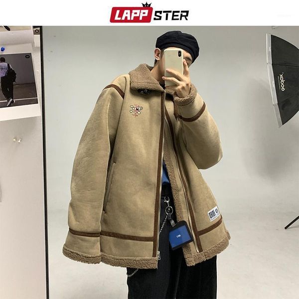 

lappster men harajuku winter wool jackets and coats 2020 mens patchwork streetwear embroidery windbreaker korean style parkas1, Black