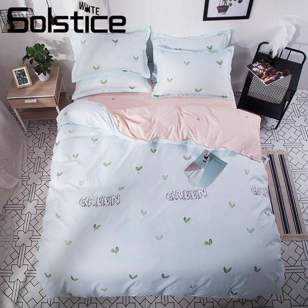 

solstice home textile green leaf simple bedding set girl child bed linen king  twin duvet cover pillowcase flat sheet1
