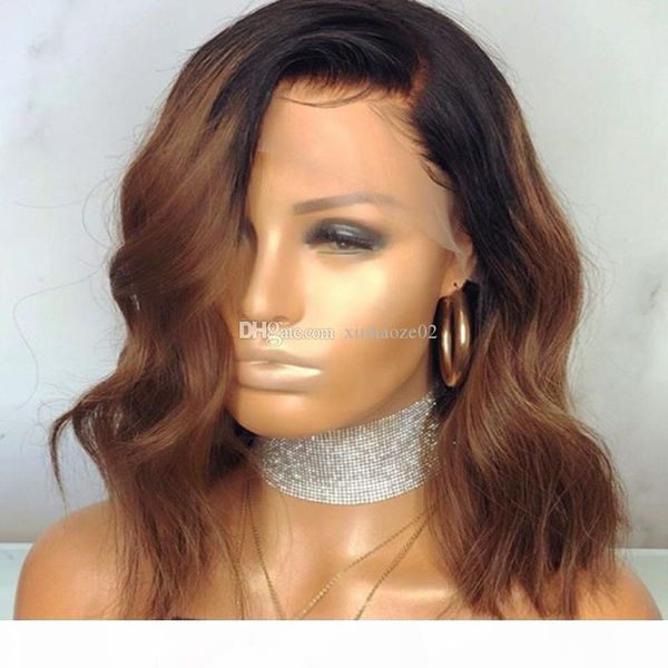 

glueless ombre человеческих волос # 1bt30 короткие тела волнистый боб фронта шнурка парики человеческих волос с природным hairline полные па, Black;brown