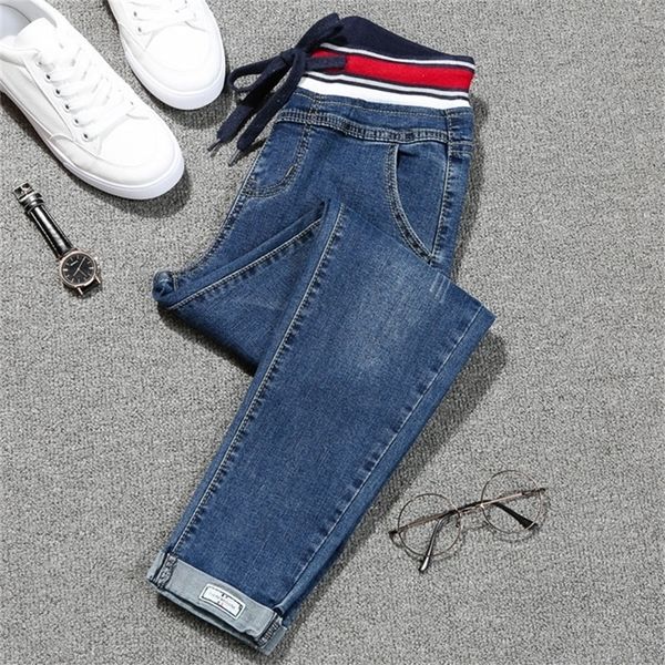 

winter women skinny high waist denim clothes plus size casual mom jeans pencil pants office ladies black 201225, Blue