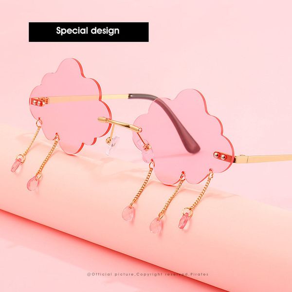 

women klassnum 2020 fashion rimless vintage sunglasses clouds tassel steampunk men frameless punk glasses shades uv400