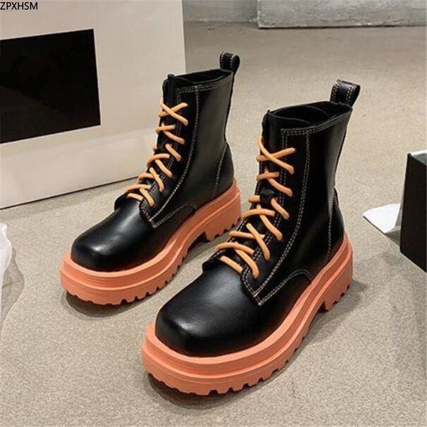 

woman ankle boots flat heel shoes women boots lace up winter autumn shoes daily short woman footwear size 35-40 f236, Black
