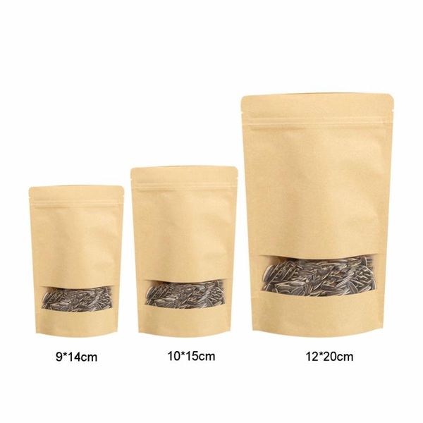 

10pcs/pack packing kraft paper window bag stand up gift dried fruit packaging pouches zipper self sealing bags