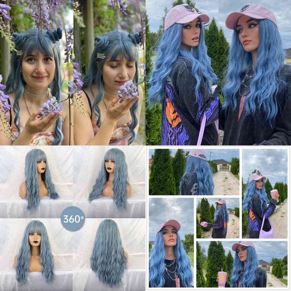

hair synthetic wigs cosplay gemma long water wave blue high temperature wigs for black white women afro cosplay party daily synthetic hair w