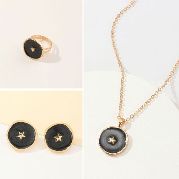 

3шт эмаль stars moon сердце молнии круглые диски ожерелье кольцо серьги fashiom комплект ювелирных изделий для девочек женщин, Silver