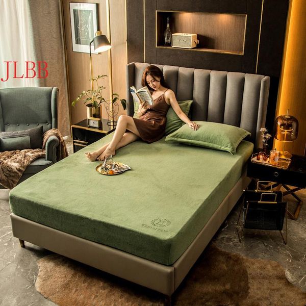 

flannel fleece fitted sheet set with rubber 1/3pcs mattress cover fruit green embossed diaper velvet warm bed cover