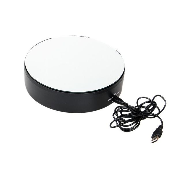 

rechargeable turntable display stand round mirrored 360 degree rotating for pgraphy jewelry and collectibles