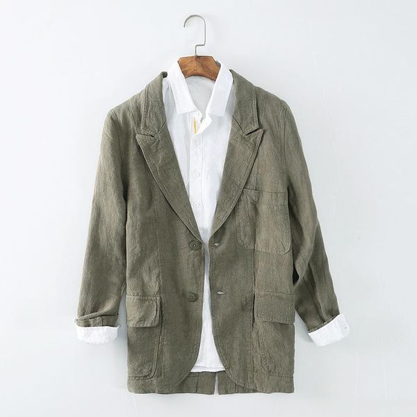 

casual blazers linen men breathable suit jackets single breasted 2 buttons solid color spring autumn loose fit work daily life, White;black