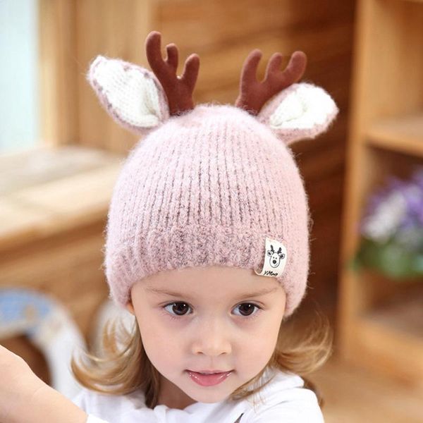 

lovely baby cute reindeer antlers baby beanie soft winter warm crochet knitted hat for girls boys christmas gift caps, Yellow
