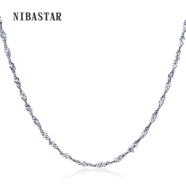 

2mm thin real 925 sterling color water wave chain necklace women 50cm jewelry kolye collares, Silver
