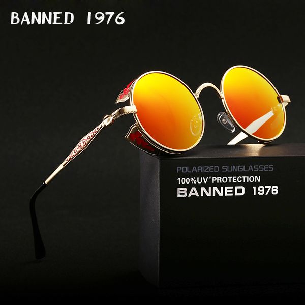 

2017 HD Polarized Round Metal Circle Punk Steampunk Sunglasses for Men women Coating Sun Glasses oculos de sol Retro masculino T200103