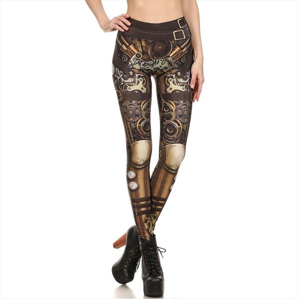 

steampunk mechanical gear print leggings women high waist fitness leggings elastic causal leggings plus size leggins mujer, Black