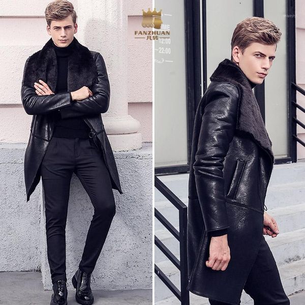 

fanzhuan new 2017 fashion male men's man slim warm coat winter fur thickening pu leather velvet 710117 fur collar1, Black