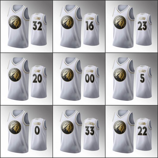 

minnesota timberwolves men james johnson d'angelo russell karl-anthony towns white nba 2020 golden edition custom jersey, Black