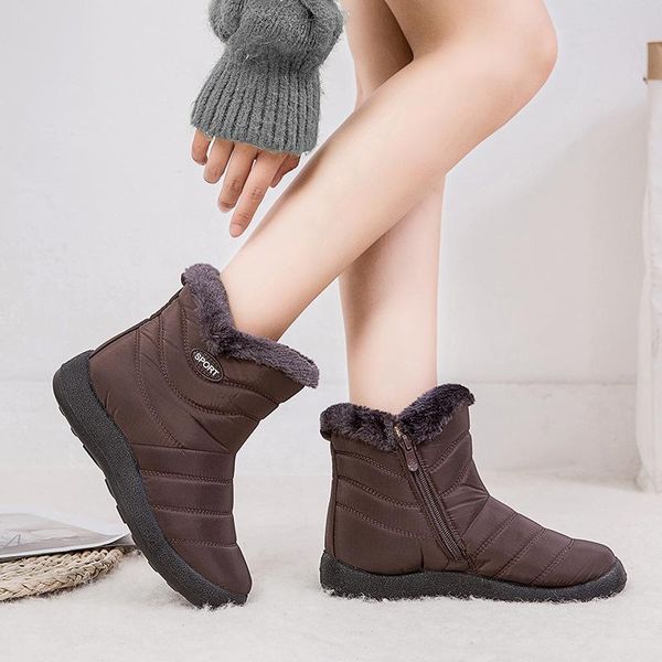 

new winter warm women's snow boots 2020 lazy shoes waterproof cloth 43 size low-heel casual women's shoes winter boots women, Black