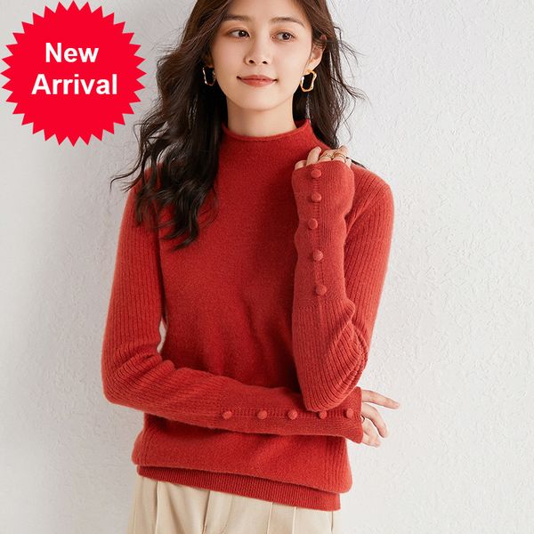 

2021 new moda feminina meia rolada gola 100% camisola de l fina longa botes deco menina inverno novo pulver #032 f6zk, White;black