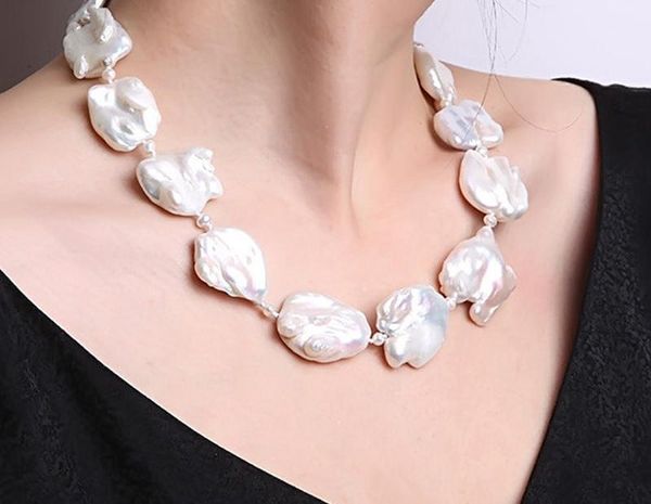 

chains fine white freshwater cultured baroque pearl necklace party wedding jewery gift 16-20"1, Silver
