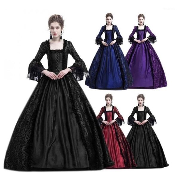 

woman court princess dress elegant ball gown square collar lace halloween costumes renaissance medieval costume1, Black;red