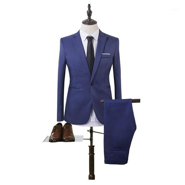 

2020 new 2 pieces business blazer+pants suit sets men autumn fashion solid slim wedding set vintage classic blazer male1, Gray