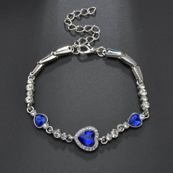 

blue white fashion crystal heart bracelet for women girls silver color geometric bracelets bangles female jewelry bransoletki, Black