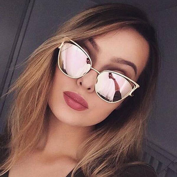 

lonsy cat eye sunglasses women brand design metal frame mirror rose gold sun glasses female uv400 retro oculos de sol gafas