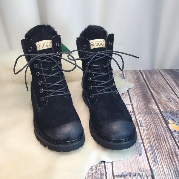 

ugg конструктор женщин boots black suede leather строчка с fluff gradient круглая голова низкий каблук высокого качества с коробкой размер 3