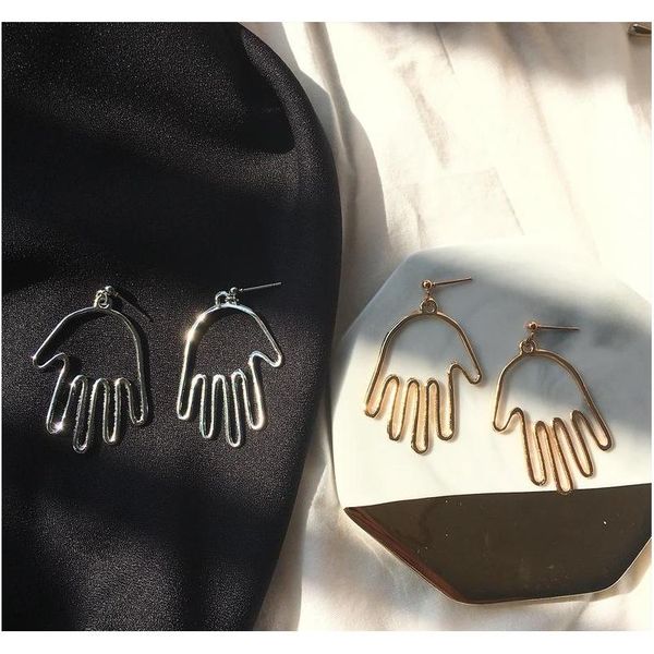 

europe and the united states creative jewelry personality simple earrings pen strokes hollow palm earrin sqcjcw homes2007, Silver