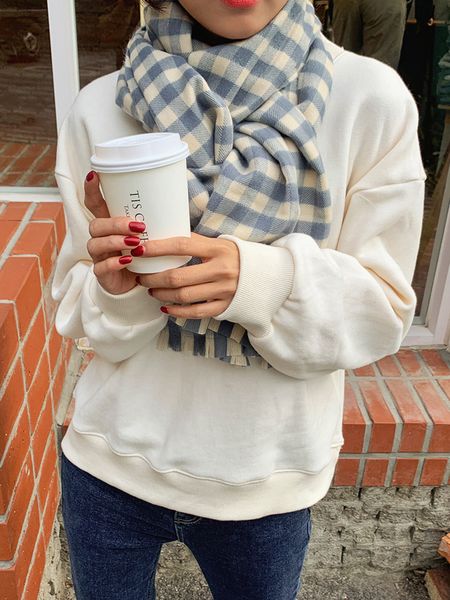 

blue plaid scarf for women in winter, Blue;gray