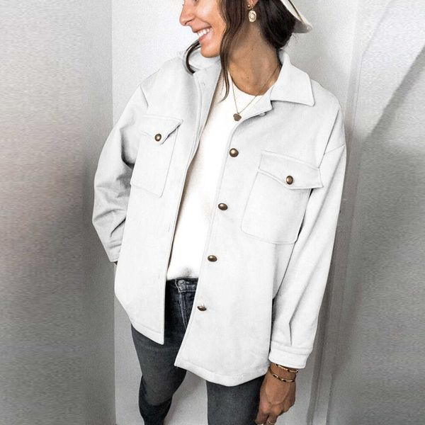 

autumn winter women's warm turn down collar coat casual for women button outerwear female basic jacket solid, Black;brown