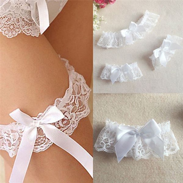 

lace floral leg garter belt 3pcs/set bowknot thigh high stocking leg ring arm bracelet wedding bridal cosplay, Black;white