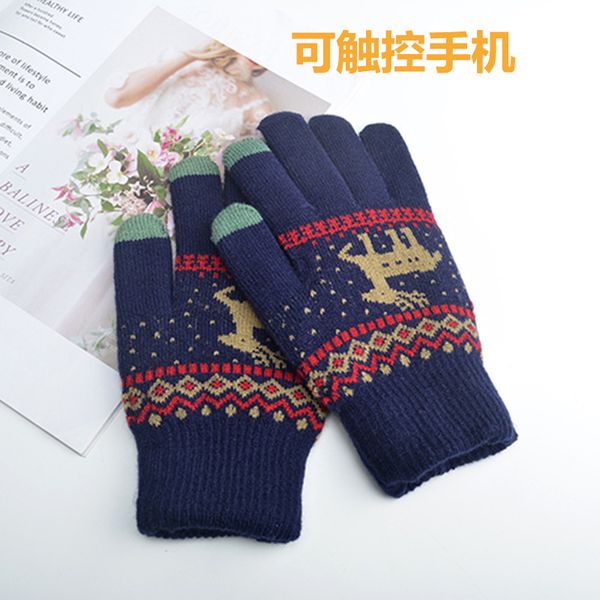 

five finger gloves female winter warm touch screen lovely korean students thickened plush cotton outdoor cycling cold proof knitting, Blue;gray
