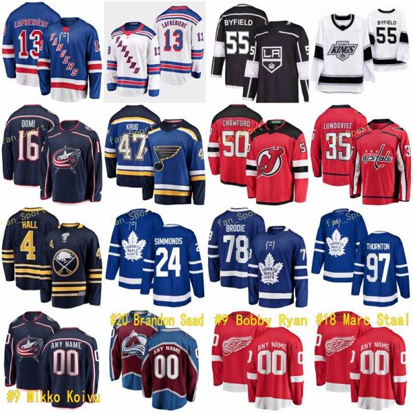 

2021 new st louis blues 47 torey krug hockey columbus blue jackets 16 max domi detroit red wings 9 bobby ryan 18 marc staal men women kids, Black;red