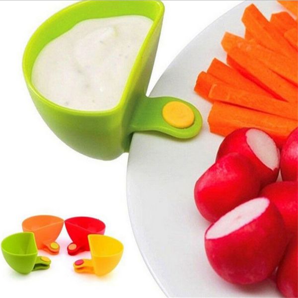

2 pcs accessories convenient salad plate dish saucer bowl product ketchup jam dip clip cup kitchen gadgets