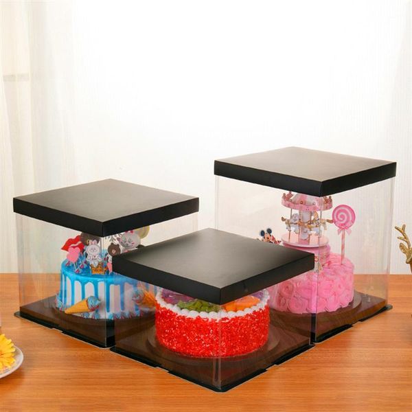 

1pc 10 inch clear transparent plastic cake box display square baking muffin packaging cupcake carrier storage container with lid
