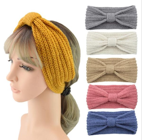 Winter Bogen Gestrickte Stirnband Frauen Handmake Knoten Haarband Dame Häkeln Breite Stretch Headwrap Turbane Mode Armbänder Party Favor LSK1762