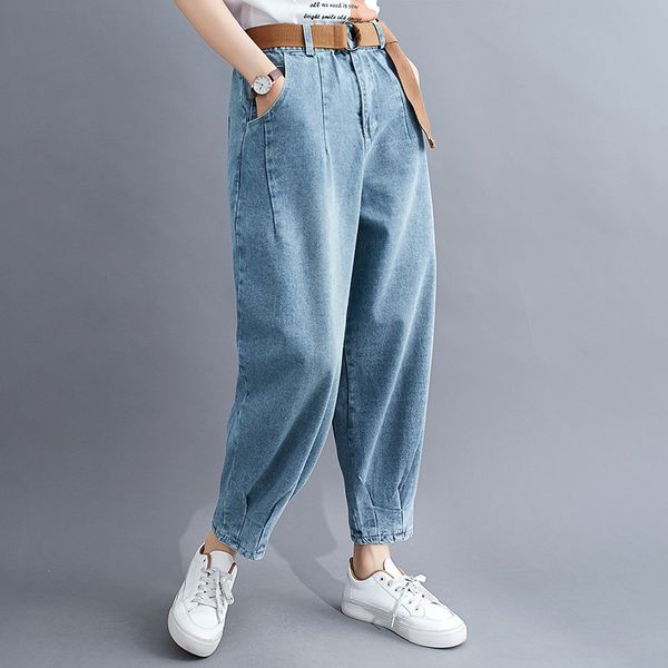 

2021 new calas brim femininas tamanhos grandes xxl casual solto slida modelos vero selvagem retro nove pontos a fim de enviar o 2db4, Blue