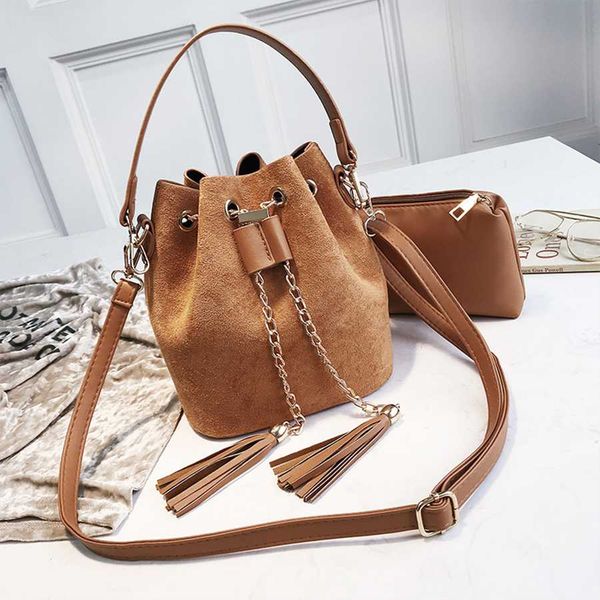 

fashion vintage frosted women handbag 2020 spring new mini shoulder bag ladies tassel bucket messenger bag