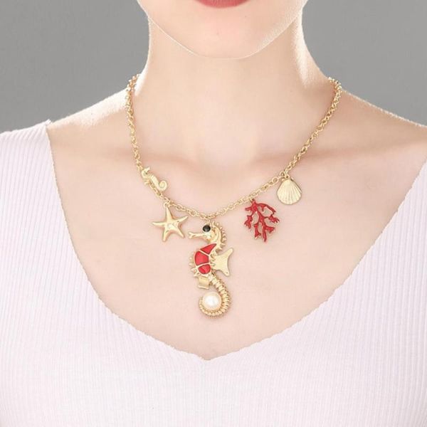 

новый boho личность пресноводные перлы ожерелье для женщин gold luxury конек shell marine life choker ожерелье ювелирных изделий, Silver