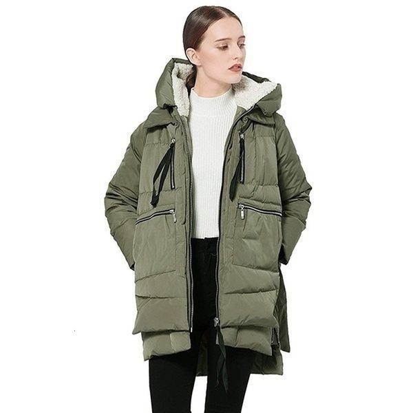 

2021 new mid-length parkas women hooded solid pockets simple womens casual korean style females daily all-match winter chic ca6g, Black