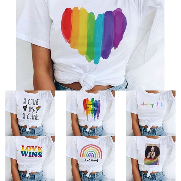 

ochyr 2020 short sleeve shirtrainbow printed loose bottomed 2020 women's short sleeve printed rainbow women's loose bottomed shirt, White