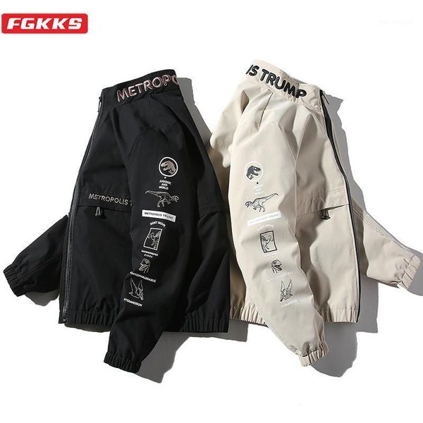 

fgkks men fashion jackets men's embroidered print casual jacket trend brand spring japanese style solid color jackets male1, Black;brown